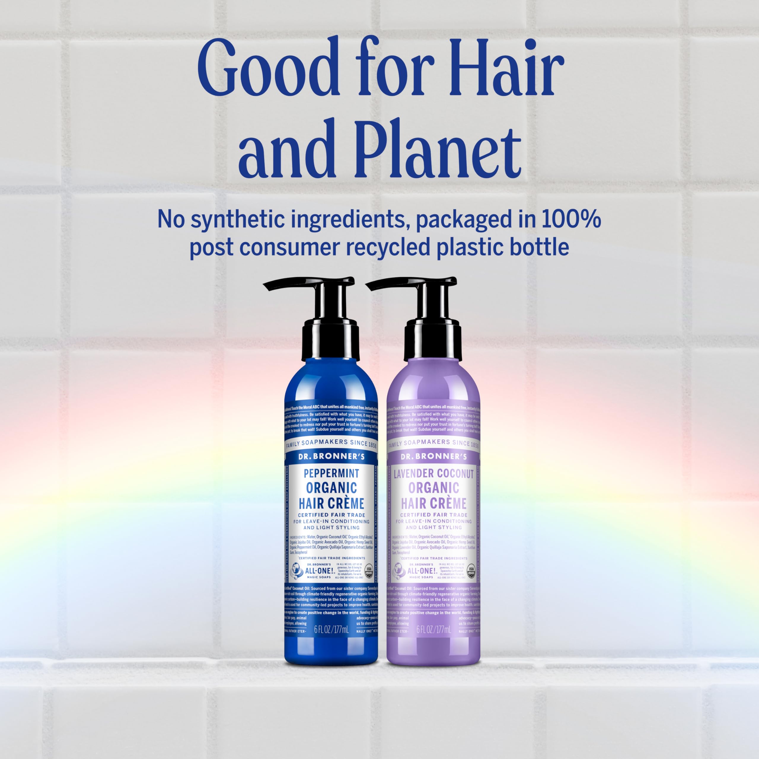 Dr. Bronner's Organic Hair Crème cruelty-free logo signals an ethical choice.