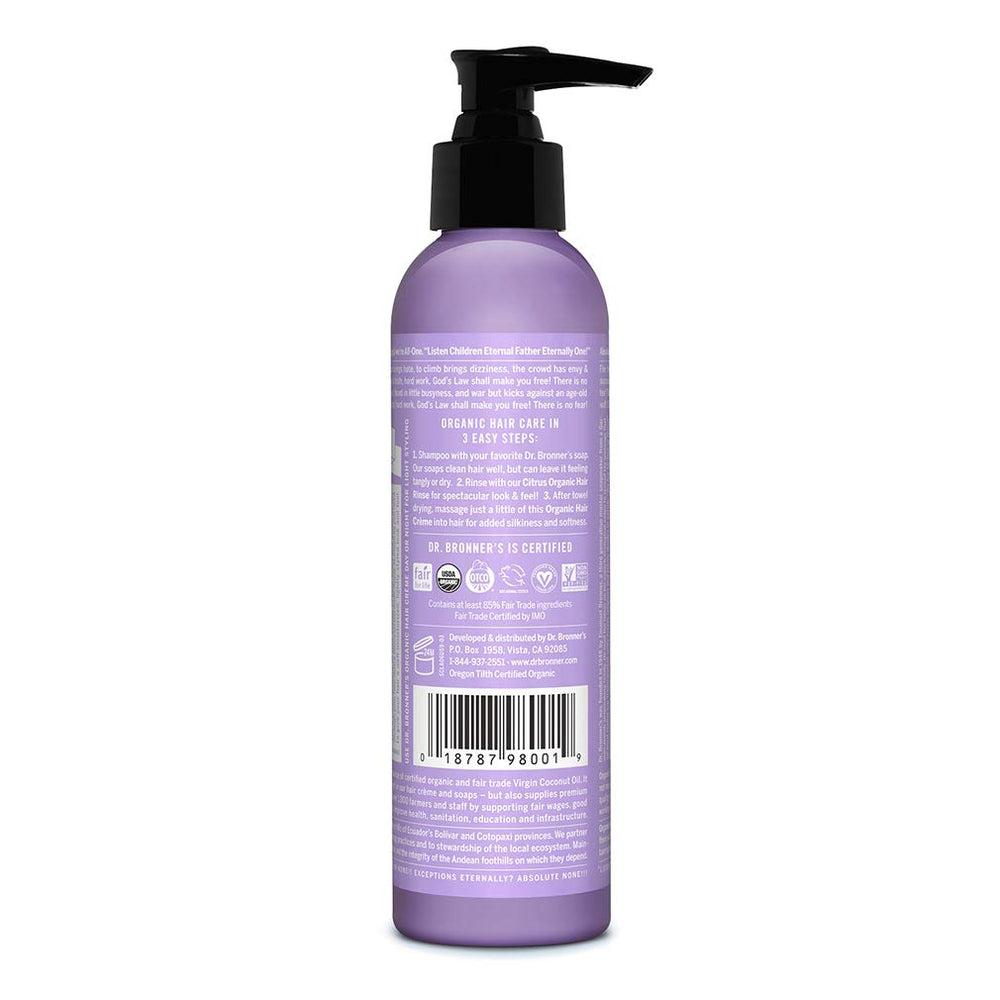Dr. Bronner's Organic Hair Creme on glossy hair showing natural shine.