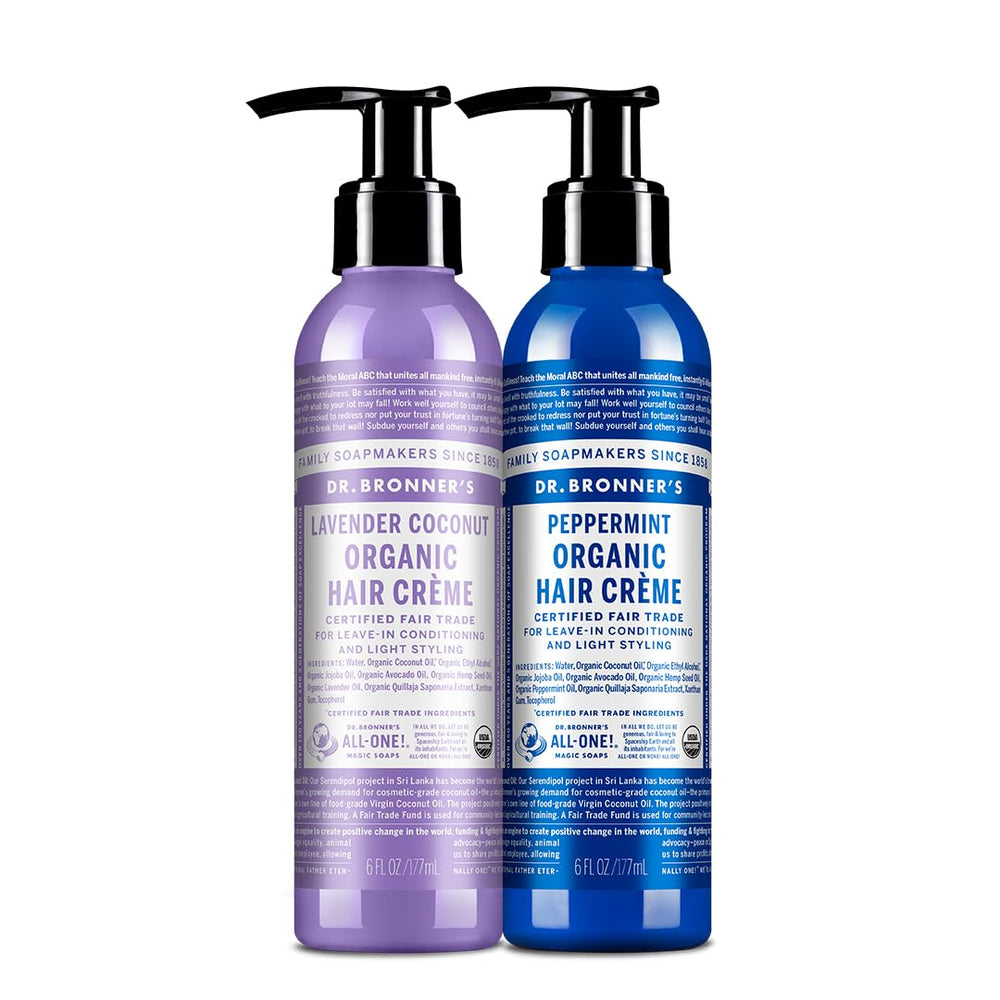Dr. Bronner's Organic Hair Crème bottle pour shows easy application and light hold.