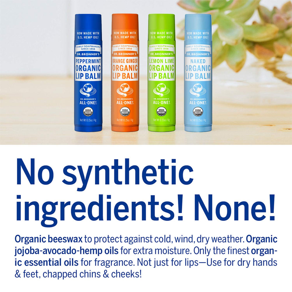 Dr. Bronner's Organic Lip Balm Lemon Lime tube with bright, protective moisture.