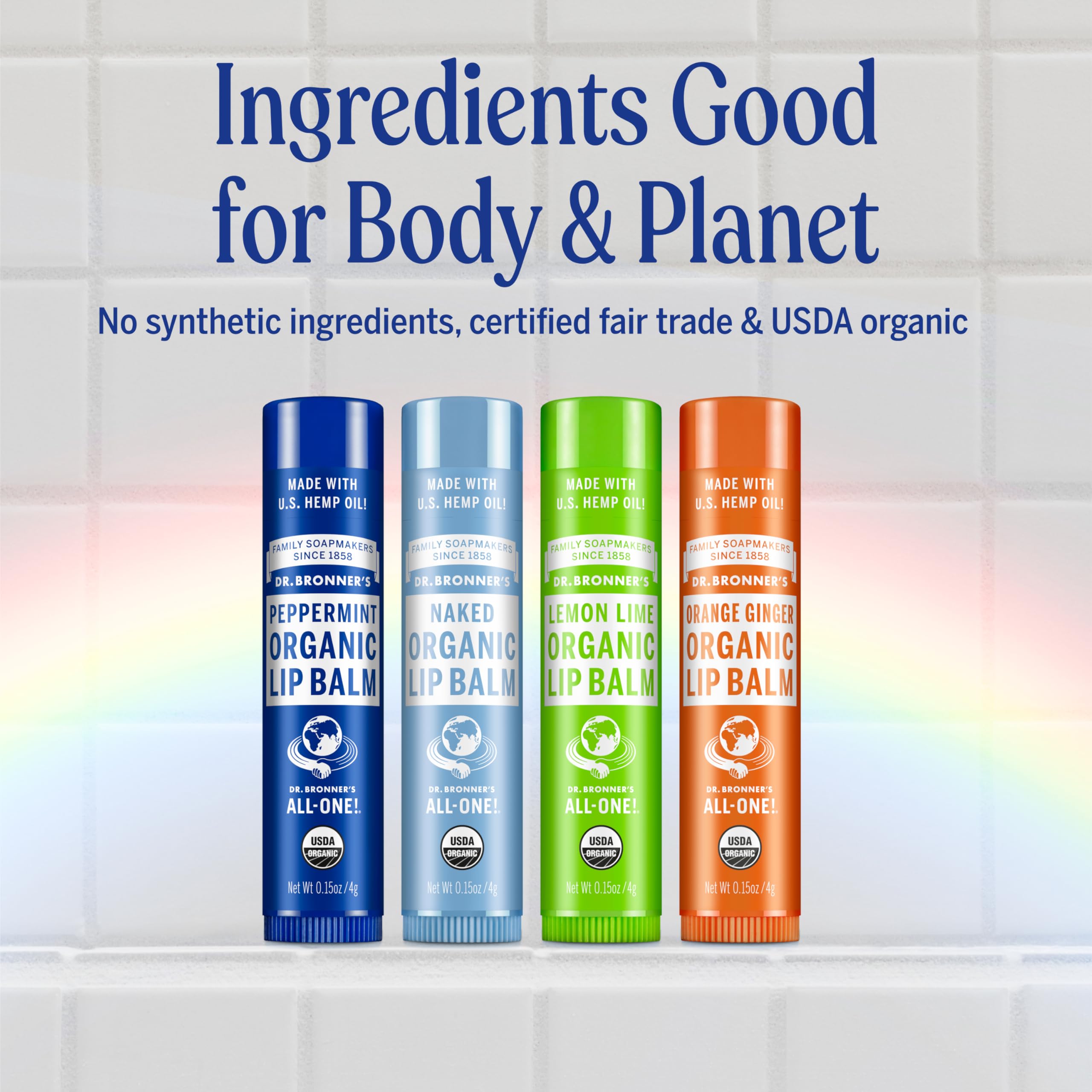 Hands applying Dr. Bronner’s Organic Lip Balm orange-ginger for daily use
