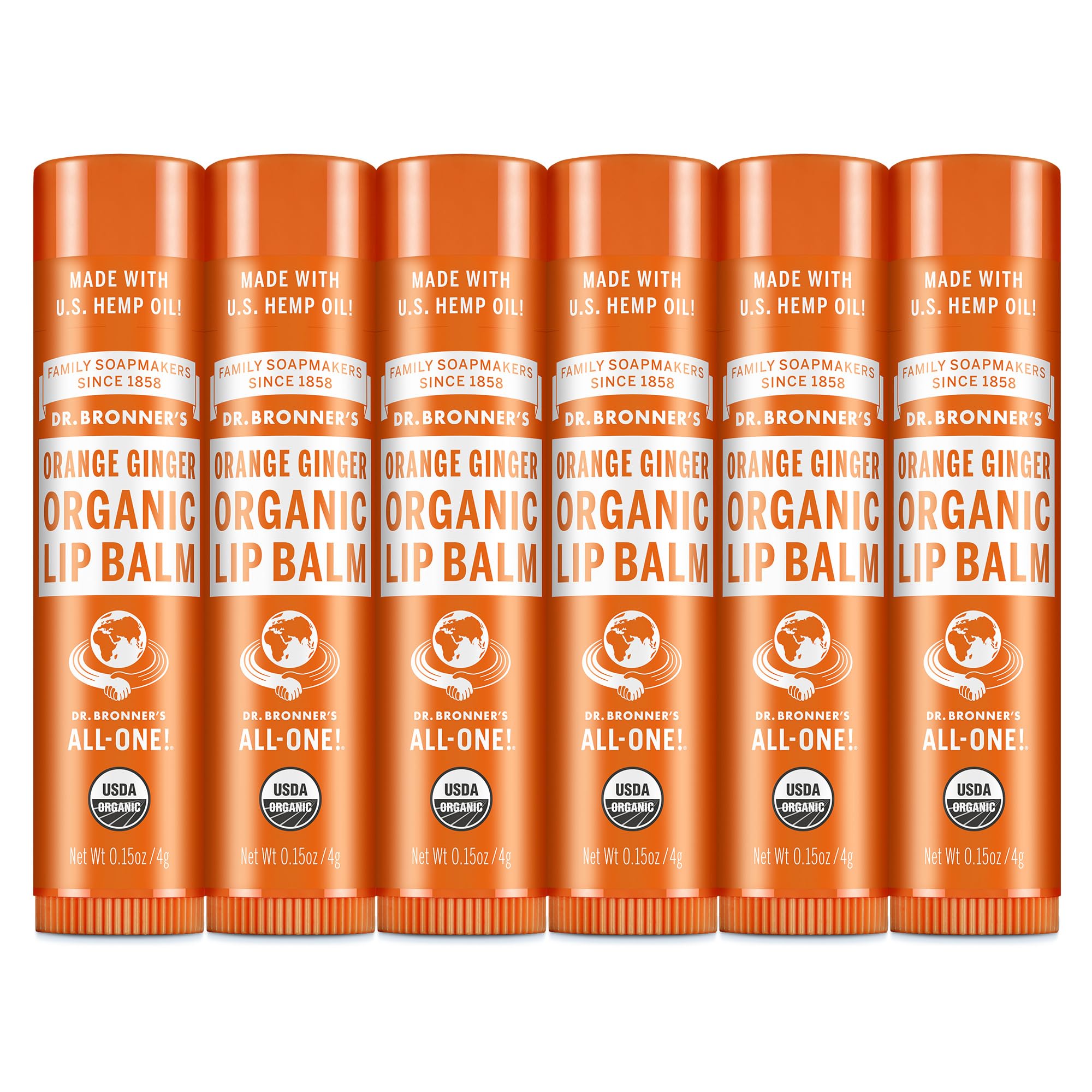 Dr. Bronner’s Organic Lip Balm orange-ginger tube front for hydrating dry lips