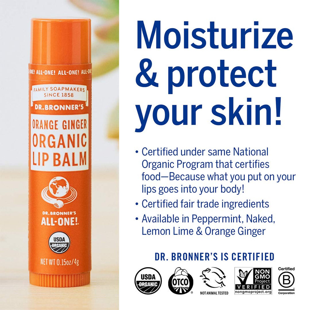 Dr. Bronner's Lip Balm Variety Pack packaging showing four flavors for versatile care.