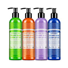 Dr. Bronner's Organic Lotion peppermint bottle for refreshing skin hydration.