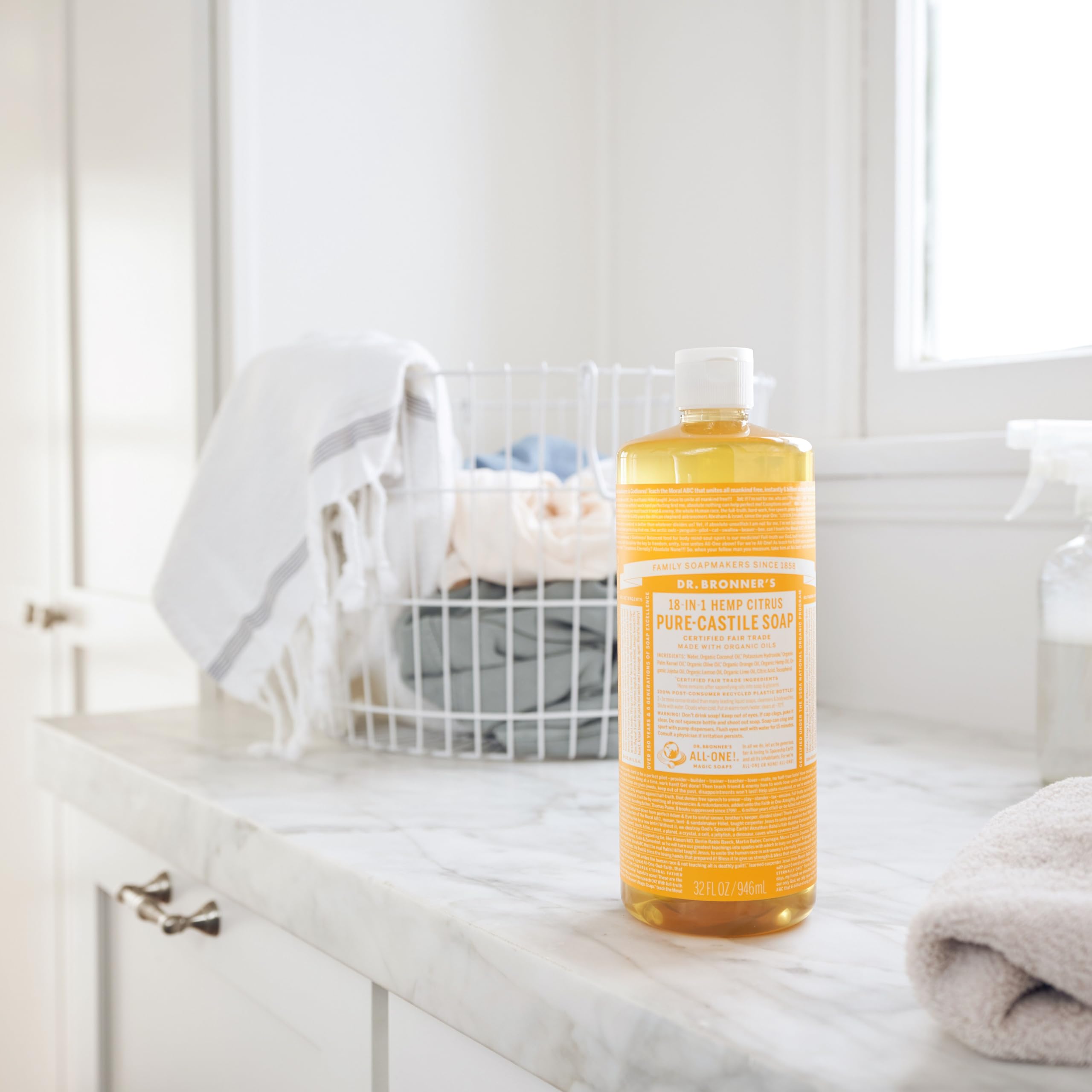 Dr. Bronner's Organic Oils badge indicates regenerative organic, fair-trade ingredients