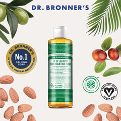 Dr. Bronner's organic oils label emphasizes organic and fair trade ingredients.