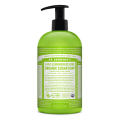 Dr. Bronner's Organic Sugar Soap Lemongrass bottle—gentle all-in-one cleanser.