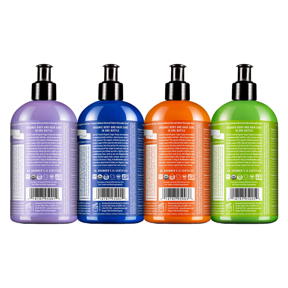 Dr. Bronner's Organic Sugar Soap Lemongrass lather leaves bright citrus scent during washing