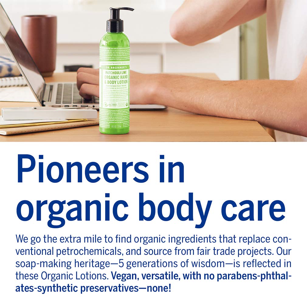 Hands applying Dr. Bronner's Patchouli Lime Lotion after washing