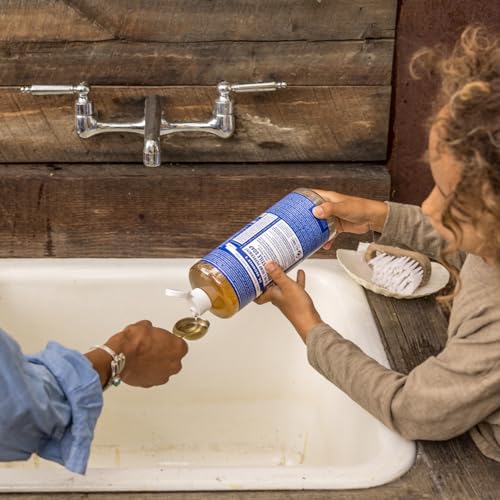 Dr. Bronner's peppermint dish soap setup ready for kitchen cleaning.