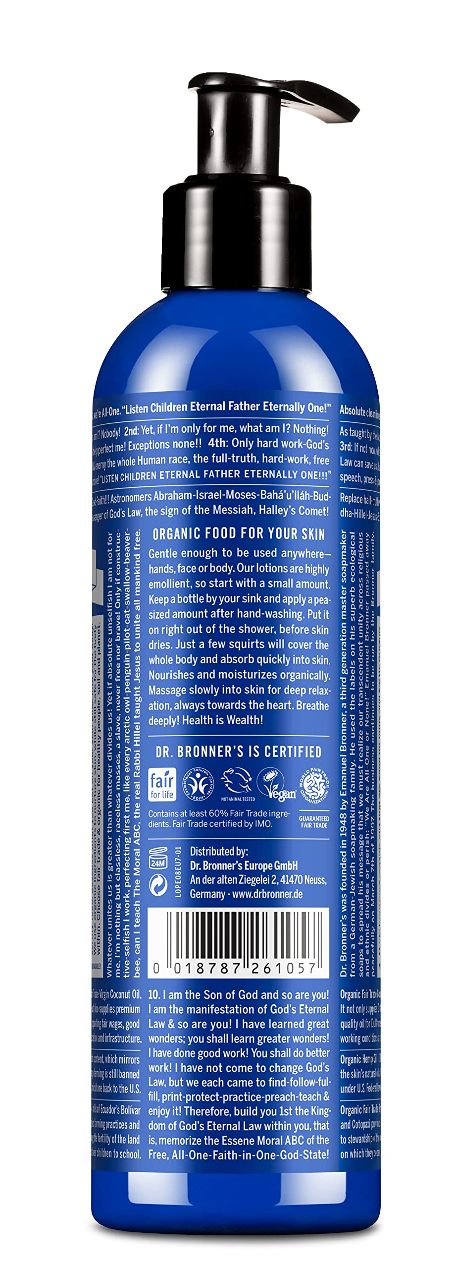 Dr. Bronner's Peppermint Lotion on hands for soft, nourished skin.