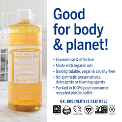 Dr. Bronner's bottle crafted from post-consumer recycled plastic packaging