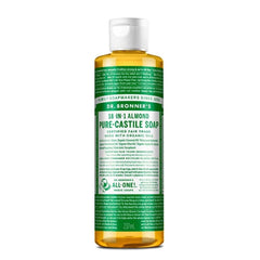Dr. Bronner's Pure-Castile Almond bottle ready for all-in-one cleaning and skin care.