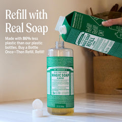 Dr. Bronner's almond castile soap refill pack promotes less waste and easy top-ups.