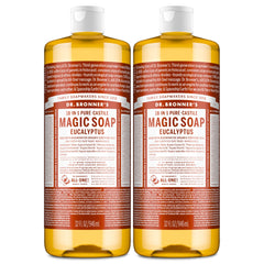 Dr. Bronner's Pure-Castile Eucalyptus soap in a 32 oz bottle showcasing its luxurious lather.