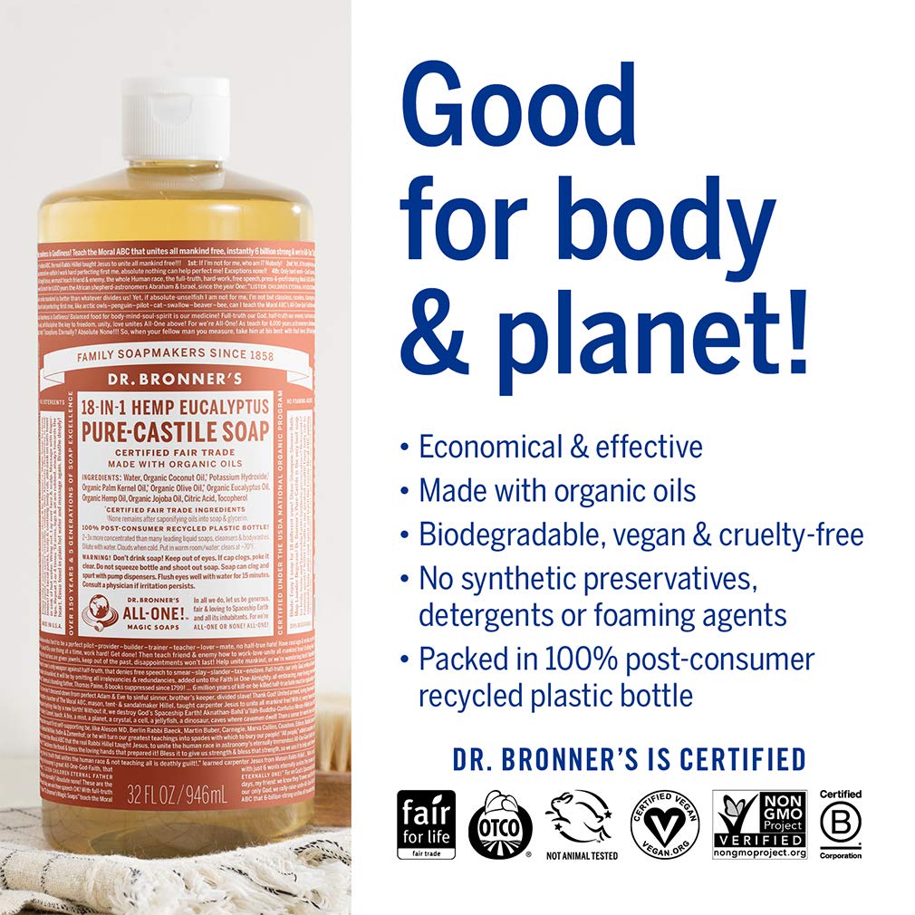Dr. Bronner's Pure-Castile lather closeup showing rich foam for thorough cleaning