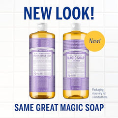 Dr. Bronner’s Lavender Pure-Castile lather demonstrates gentle, thorough skin cleansing.