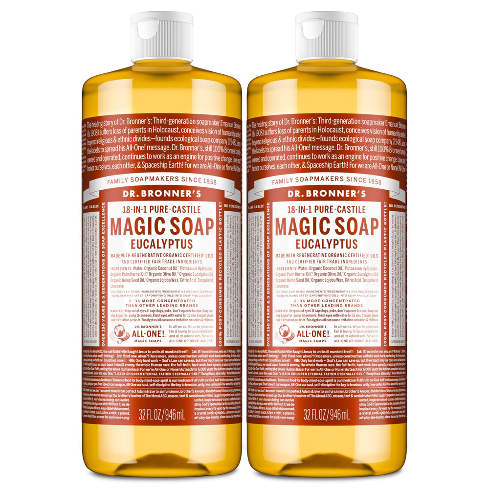 Dr. Bronner's Pure-Castile Liquid Soap eucalyptus front view.