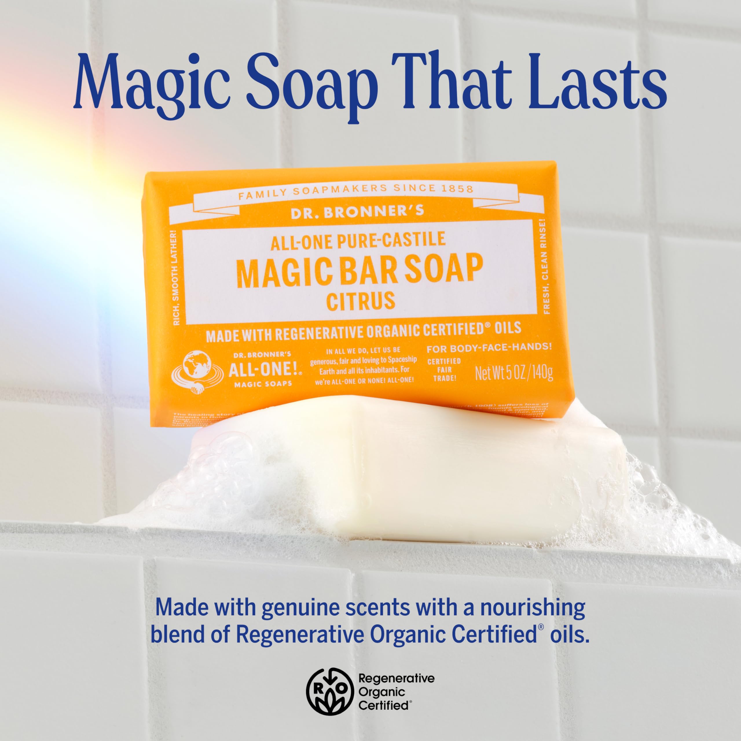 Dr. Bronner's Pure-Castile Magic Bar Citrus bar 5oz emphasizes compact, travel-friendly size.