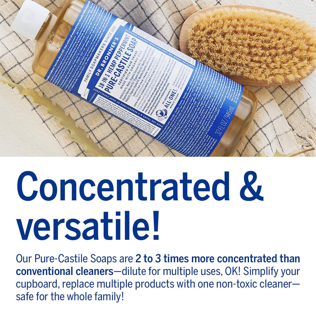 Dr. Bronner's Peppermint kitchen dishes—eco-friendly cleaning with plant-based ingredients