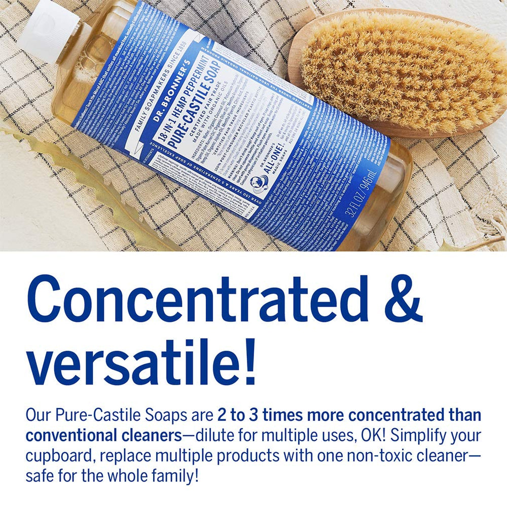 Dr. Bronner's Peppermint kitchen dishes—eco-friendly cleaning with plant-based ingredients