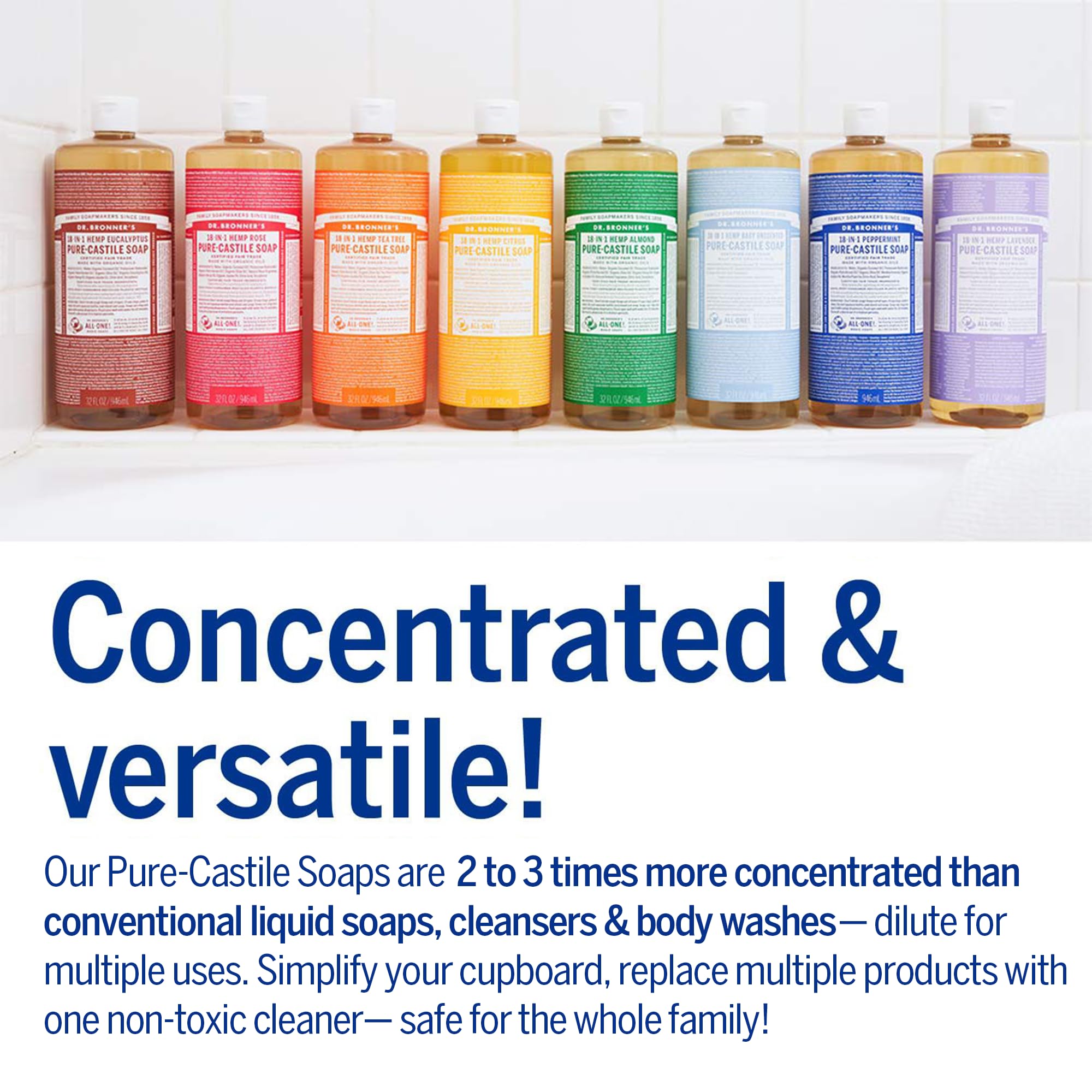 Dr. Bronner's Peppermint packaging made from 100% post-consumer recycled plastic for eco-friendly packaging.