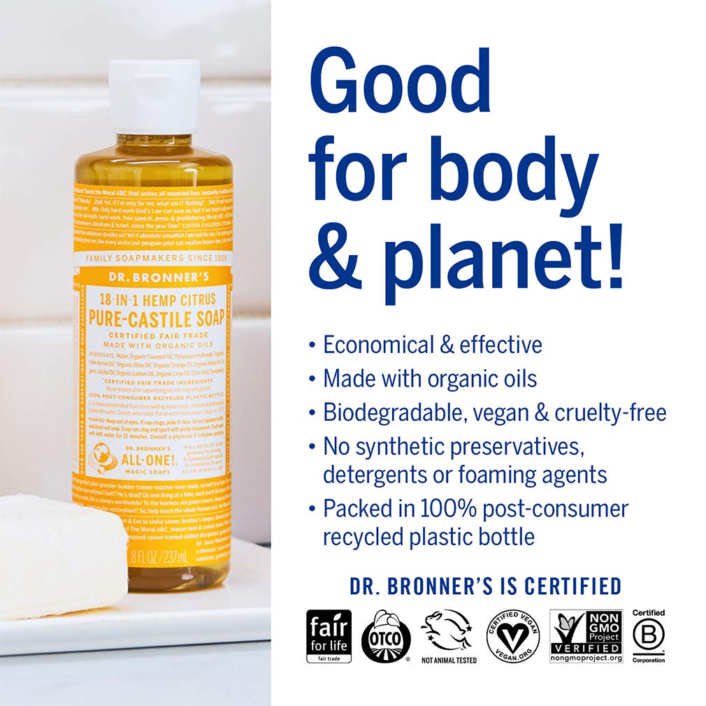 Dr. Bronner's Citrus lather close-up highlighting versatile uses