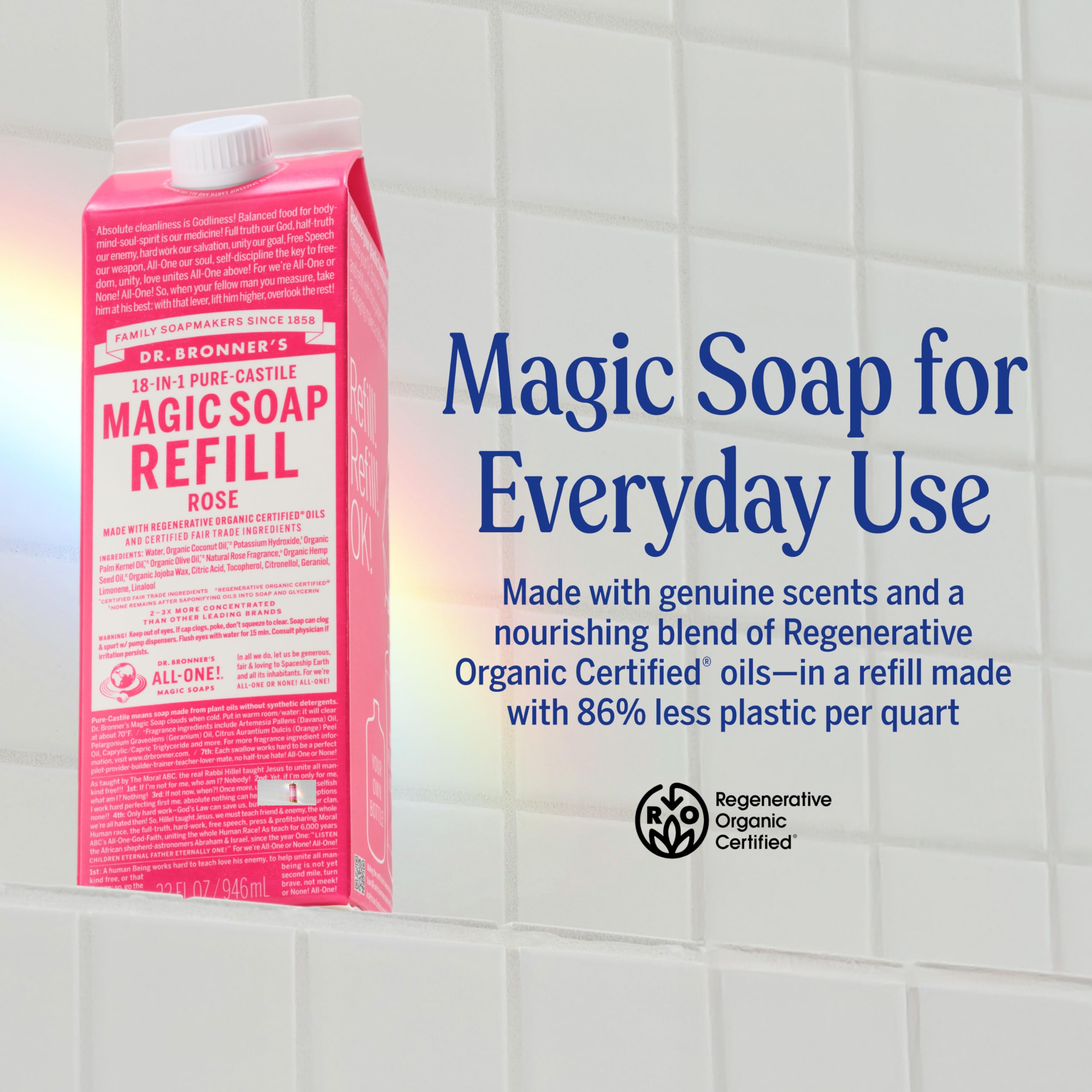 Dr. Bronner's regenerative organic-certified oils used in the Rose soap