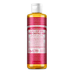 Dr. Bronner's Rose Castile Soap bottle with rose scent for versatile cleaning.
