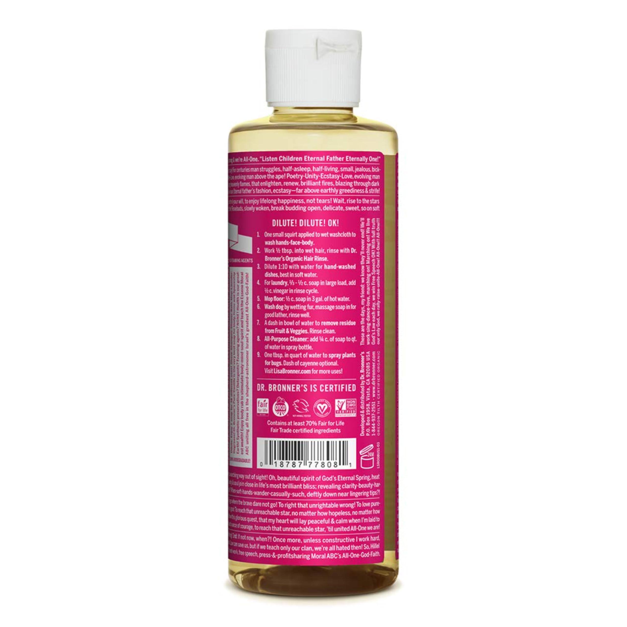 Dr. Bronner's Rose Soap used for dishes captures sudsy, efficient cleaning without harsh chemicals.