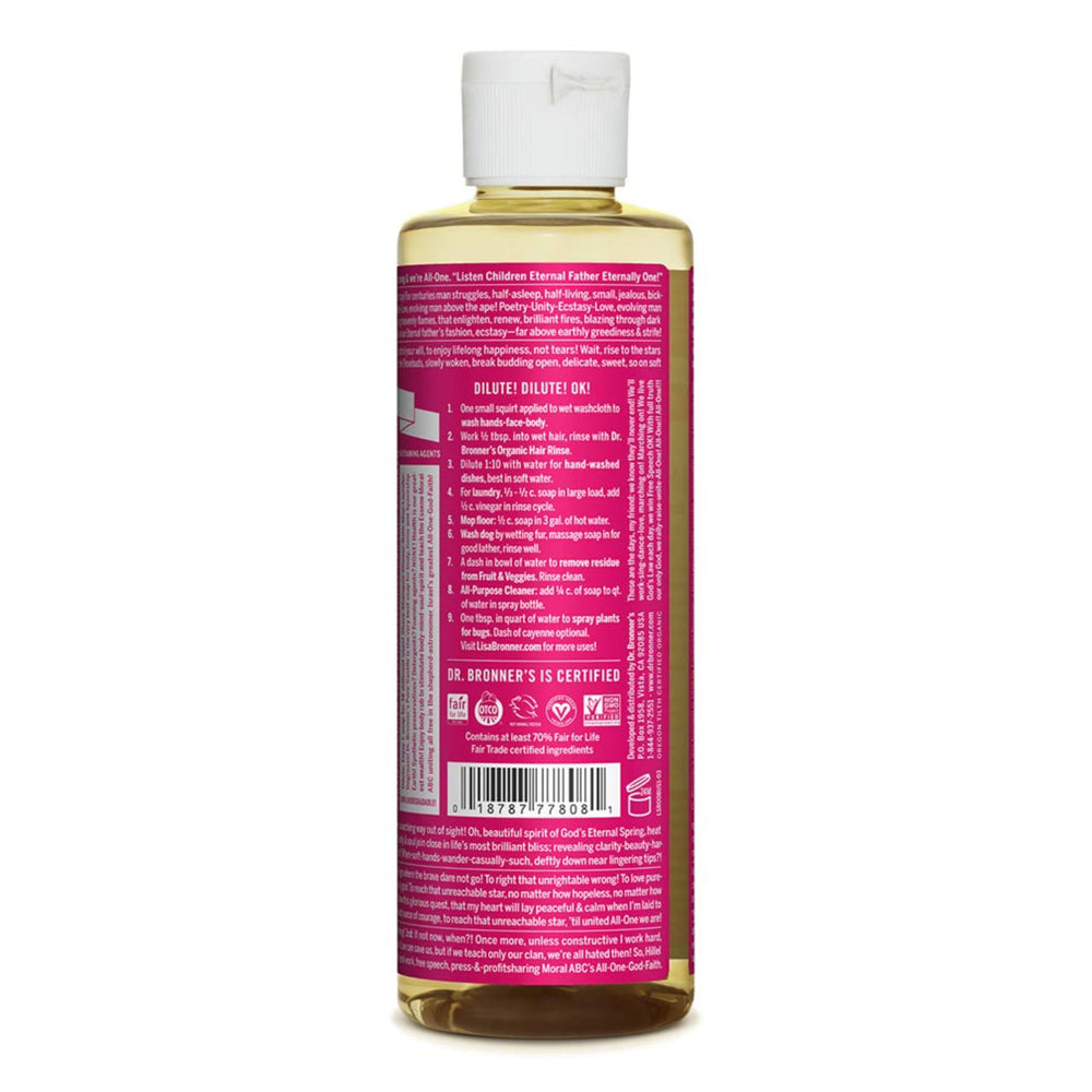 Dr. Bronner's Rose Soap used for dishes captures sudsy, efficient cleaning without harsh chemicals.
