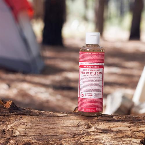 Dr. Bronner’s Rose Pure-Castile lather close-up emphasizes premium oils and gentle cleanse.