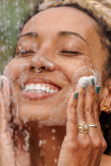 Dr. Bronner's Tea Tree Castile soap hand lather for refreshing skin care
