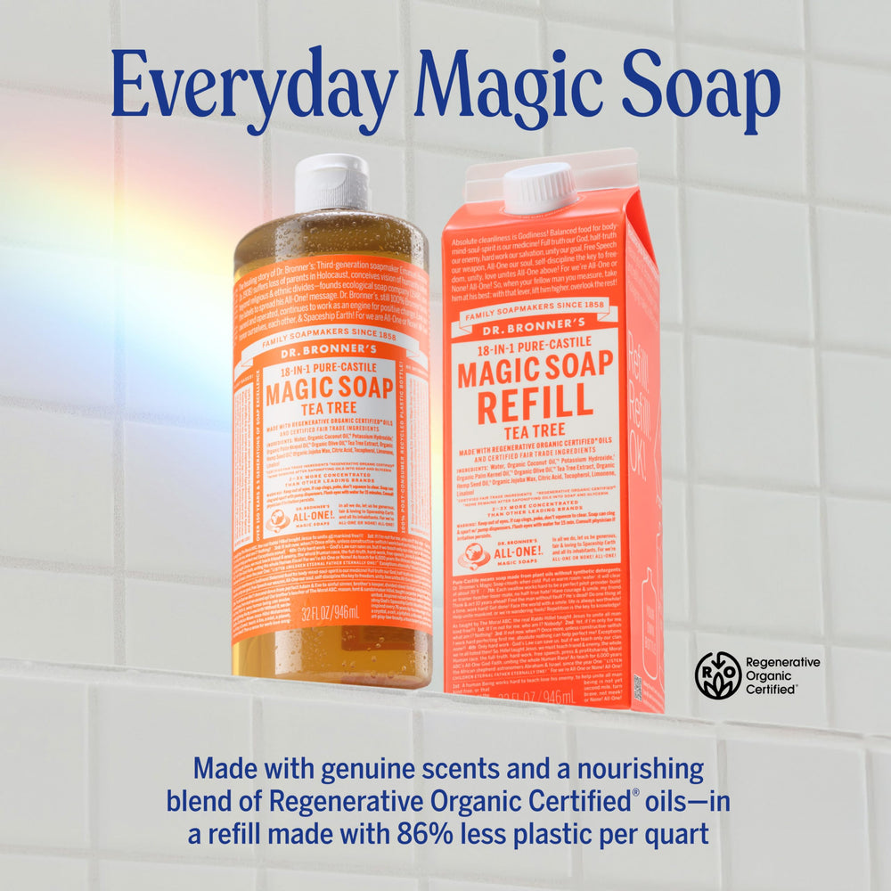 Dr. Bronner's Tea Tree Castile Soap for dishes delivers suds and clean rinses