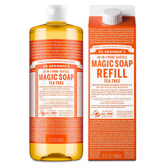 Dr. Bronner's Tea Tree Castile Soap pours with rich lather for body and hands