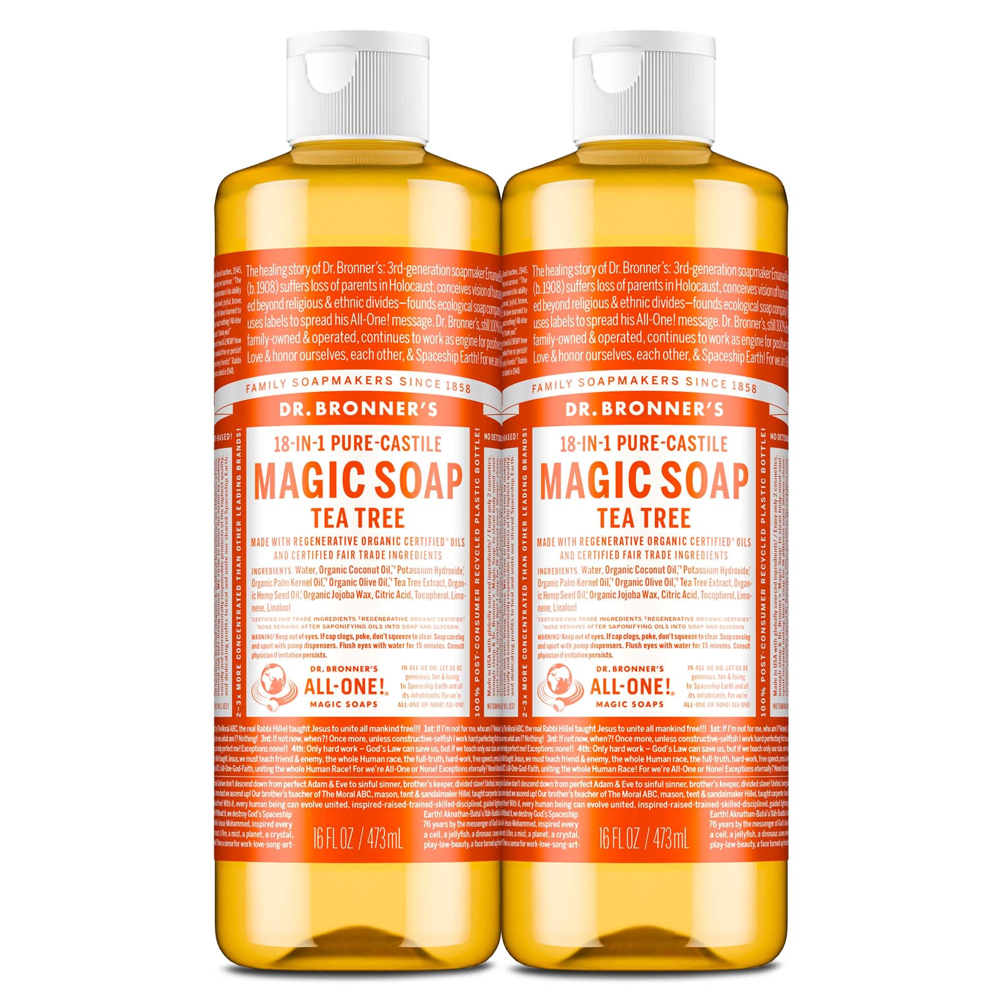 Dr. Bronner's Tea Tree Soap rich lather close-up for clean skin.