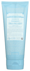 Dr. Bronner's unscented shaving soap tube for a comfortable, close shave.