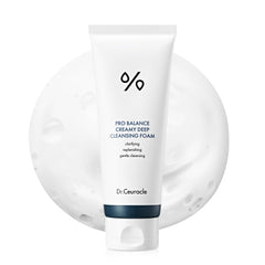 Dr.Ceuracle Pro Balance bottle closeup with creamy foam for gentle cleansing.