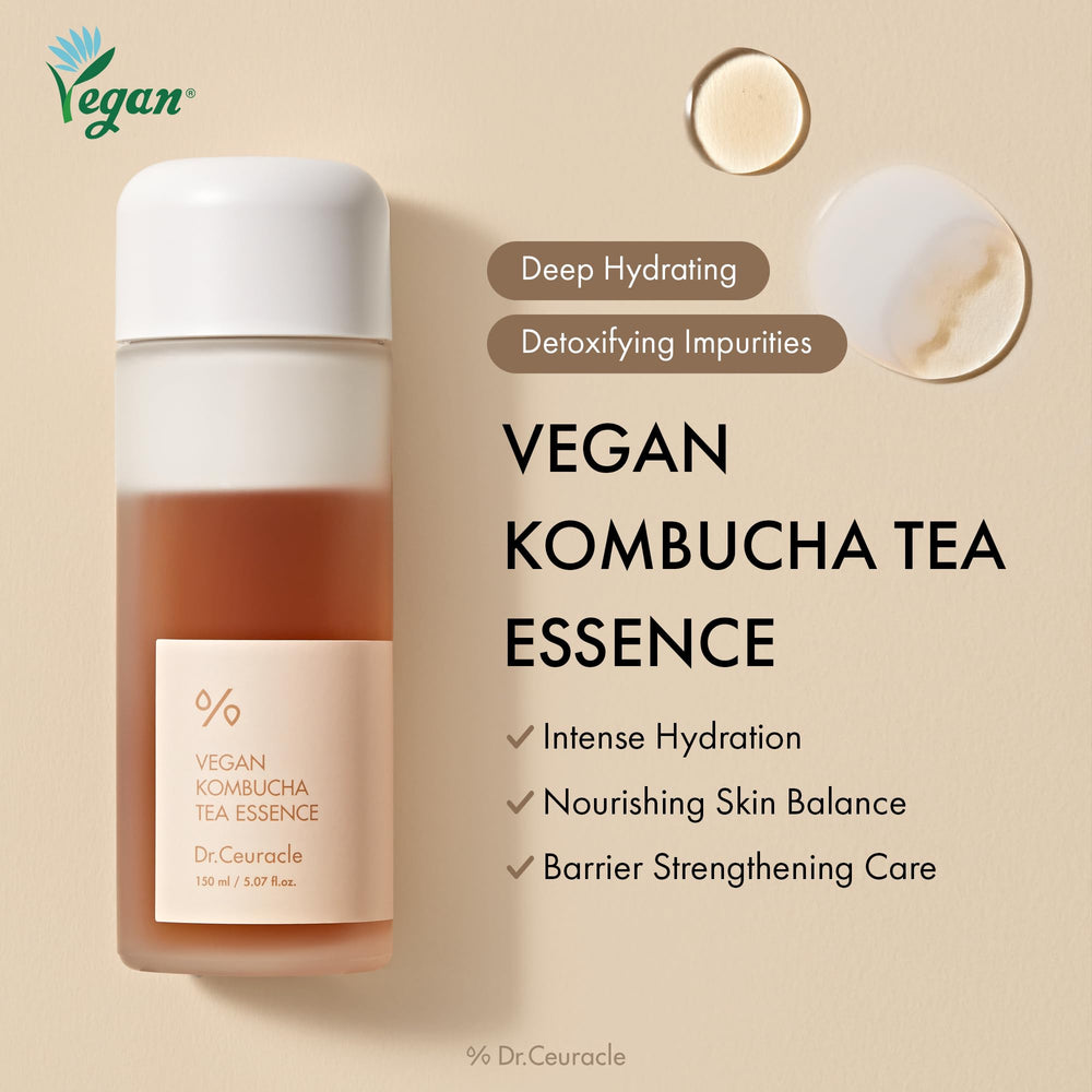 Dr.Ceuracle Vegan Kombucha Tea Essence swatch demonstrates layerable hydration.