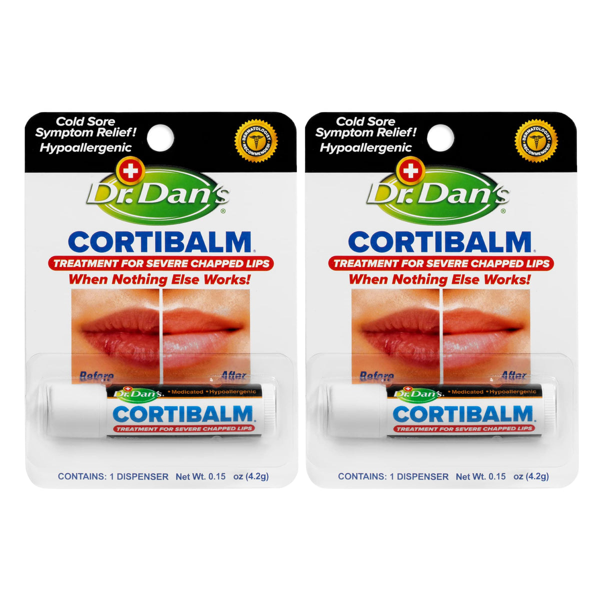 Dr. Dan's Cortibalm 2 Pack box view demonstrates reliable lip care for dry lips.