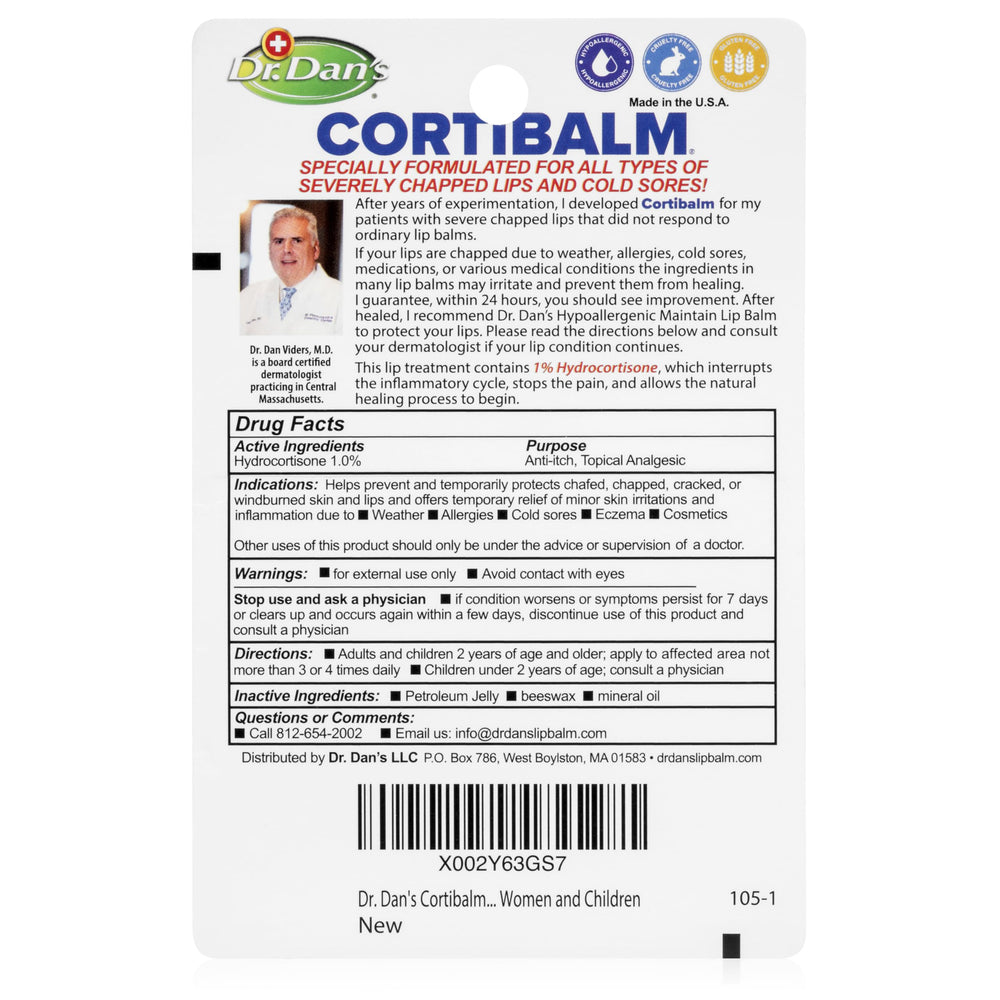 Dr. Dan's Cortibalm 2 Pack tube closeup shows easy lip application.