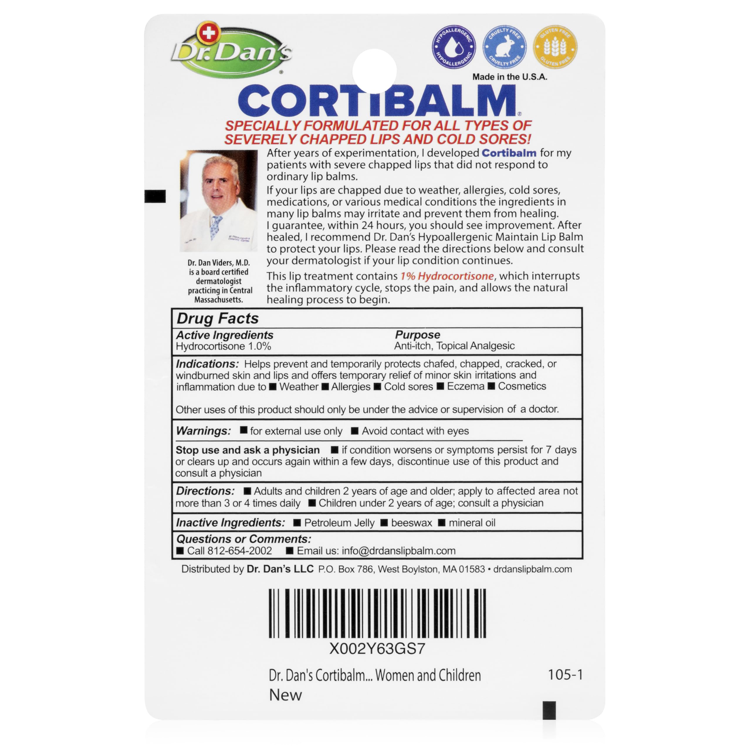Dr. Dan's Cortibalm 4-pack front pack-shot, convenient lip protection for all ages.