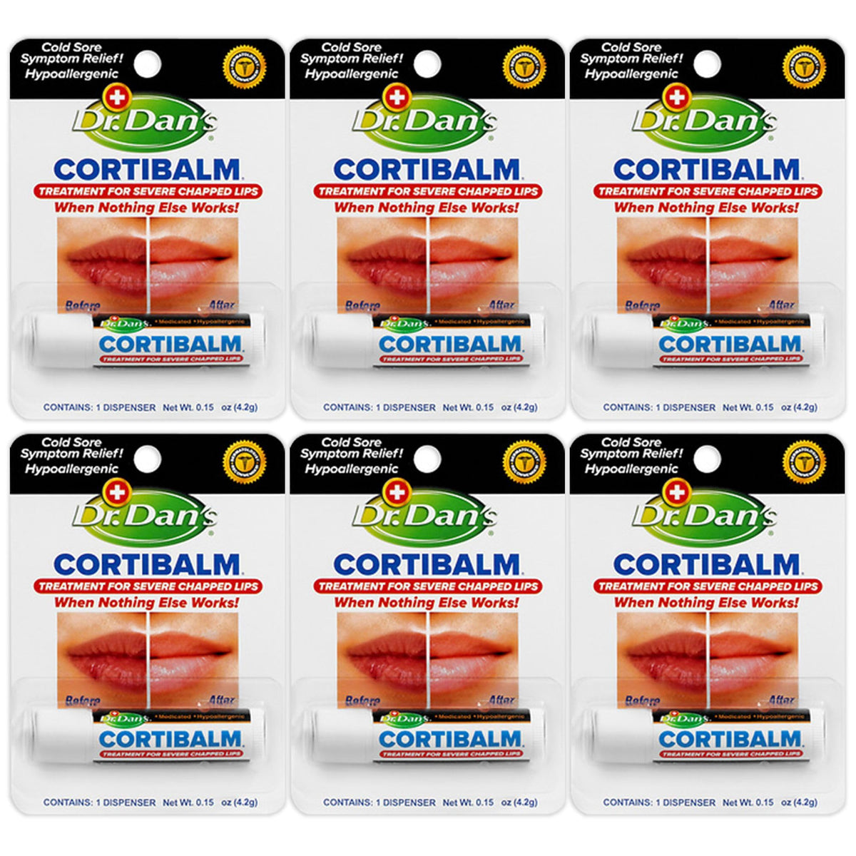 Dr. Dan's Cortibalm 6-pack front view for travel-ready lip care