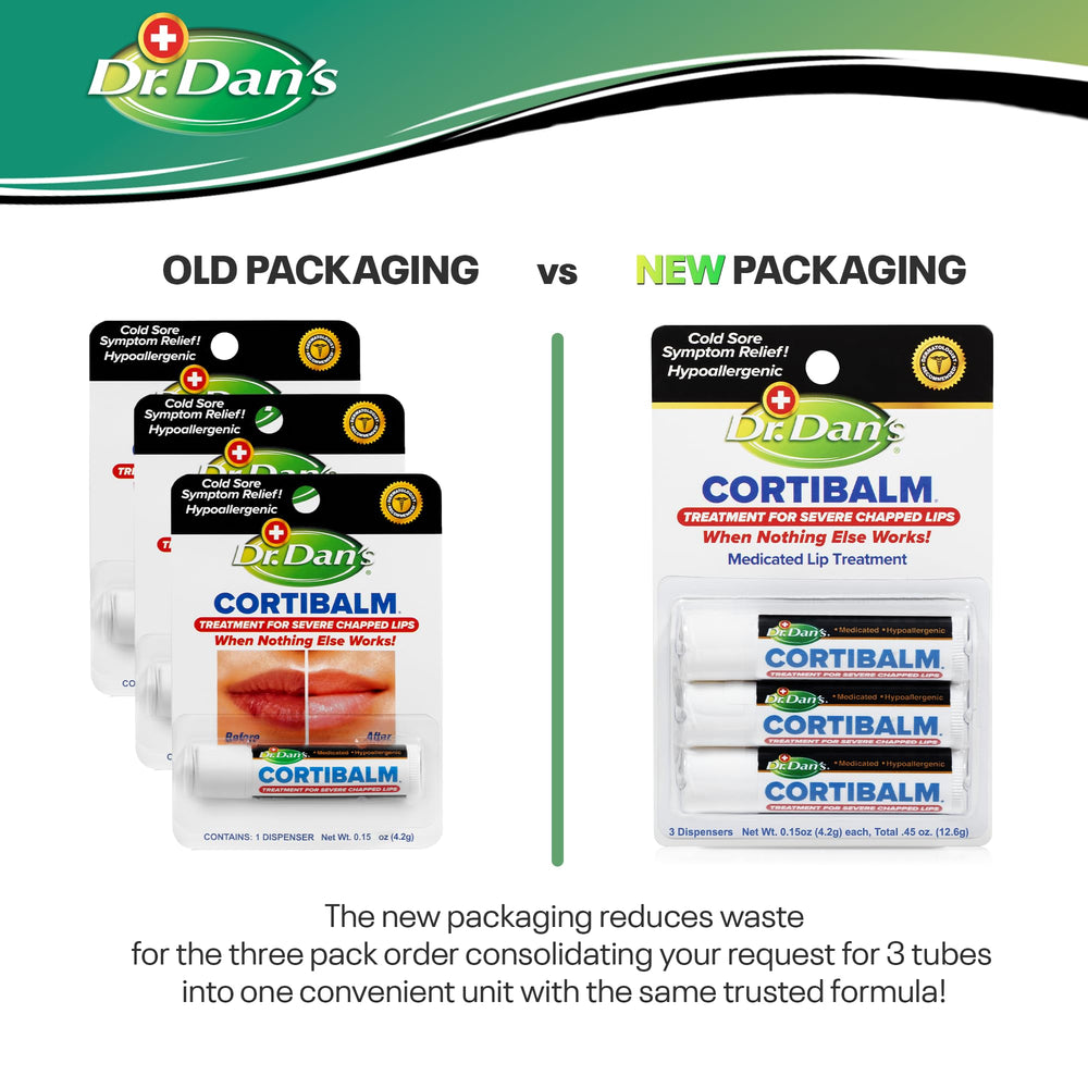 Dr. Dan's Cortibalm application swatch highlights creamy texture for quick, comfortable lip coverage.