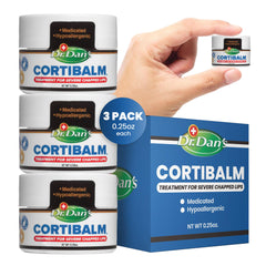 Dr. Dan's Cortibalm jar pack 3 close-up for dry lips relief.