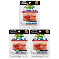 Dr. Dan's Cortibalm three-pack front view shows portable lip protection.