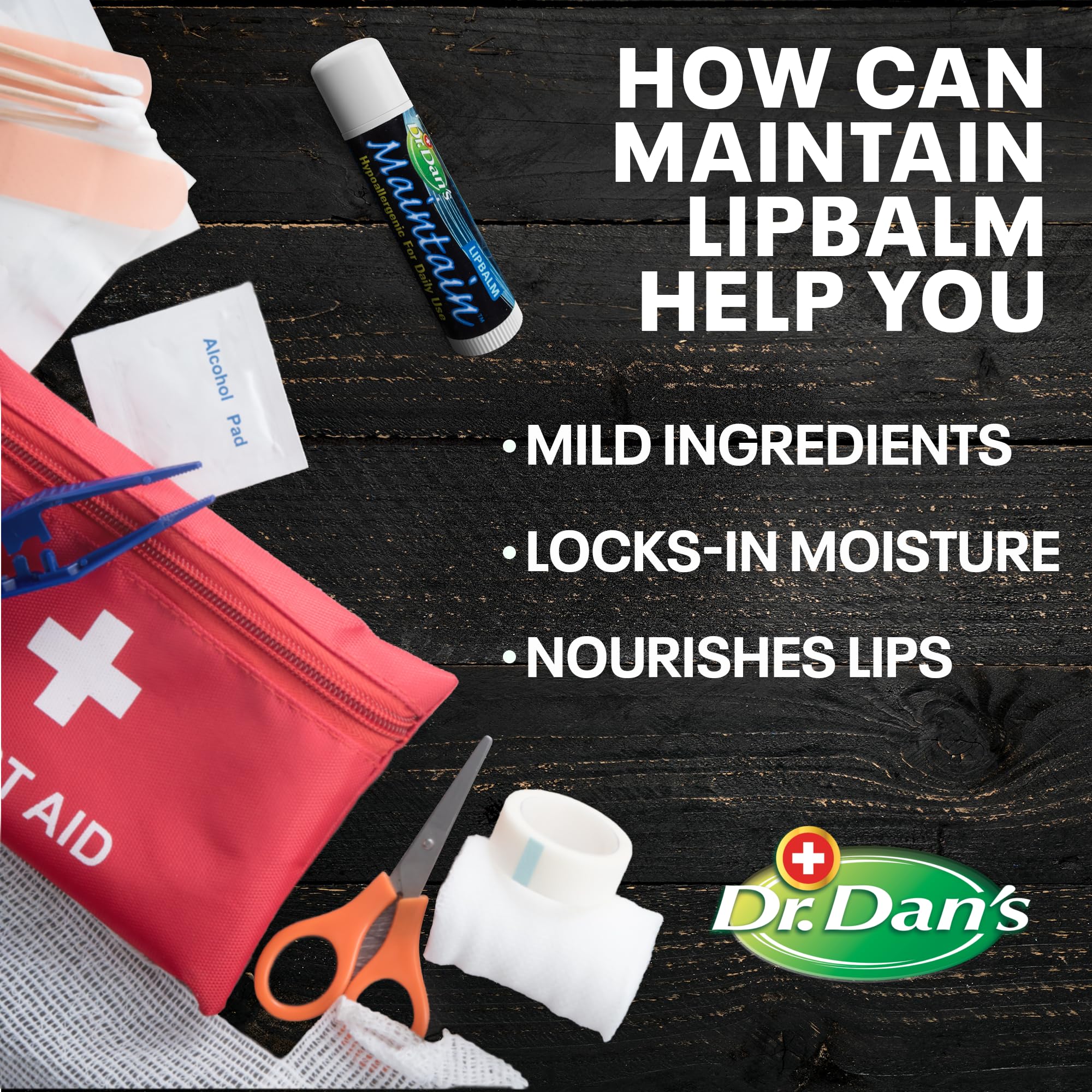 Dr. Dan's Maintain Lip Balm tube open for easy, smooth application.