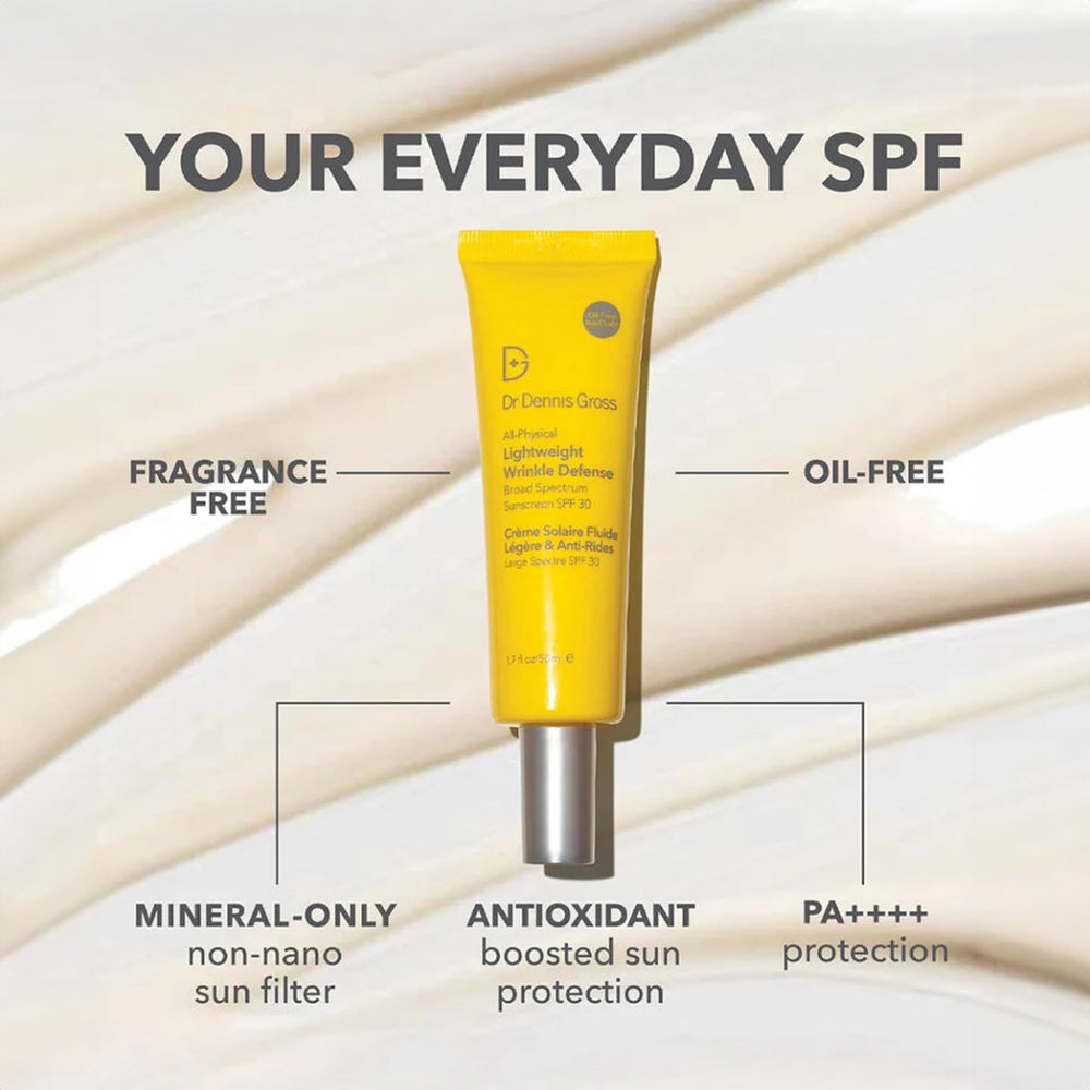 Dr Dennis Gross All-Physical Wrinkle Defense swatch warmed between fingers for easy blending under makeup.