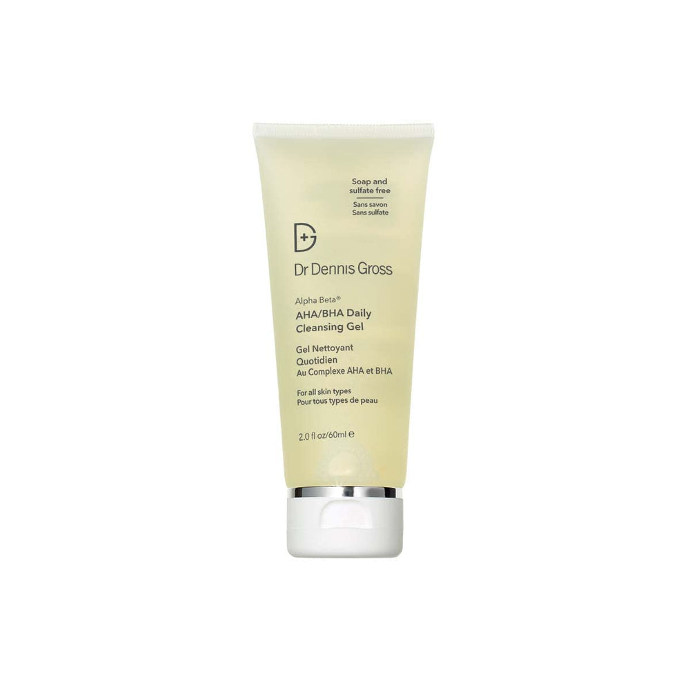 Dr Dennis Gross Alpha Beta Daily Cleansing Gel bottle close-up showing pore refinement.