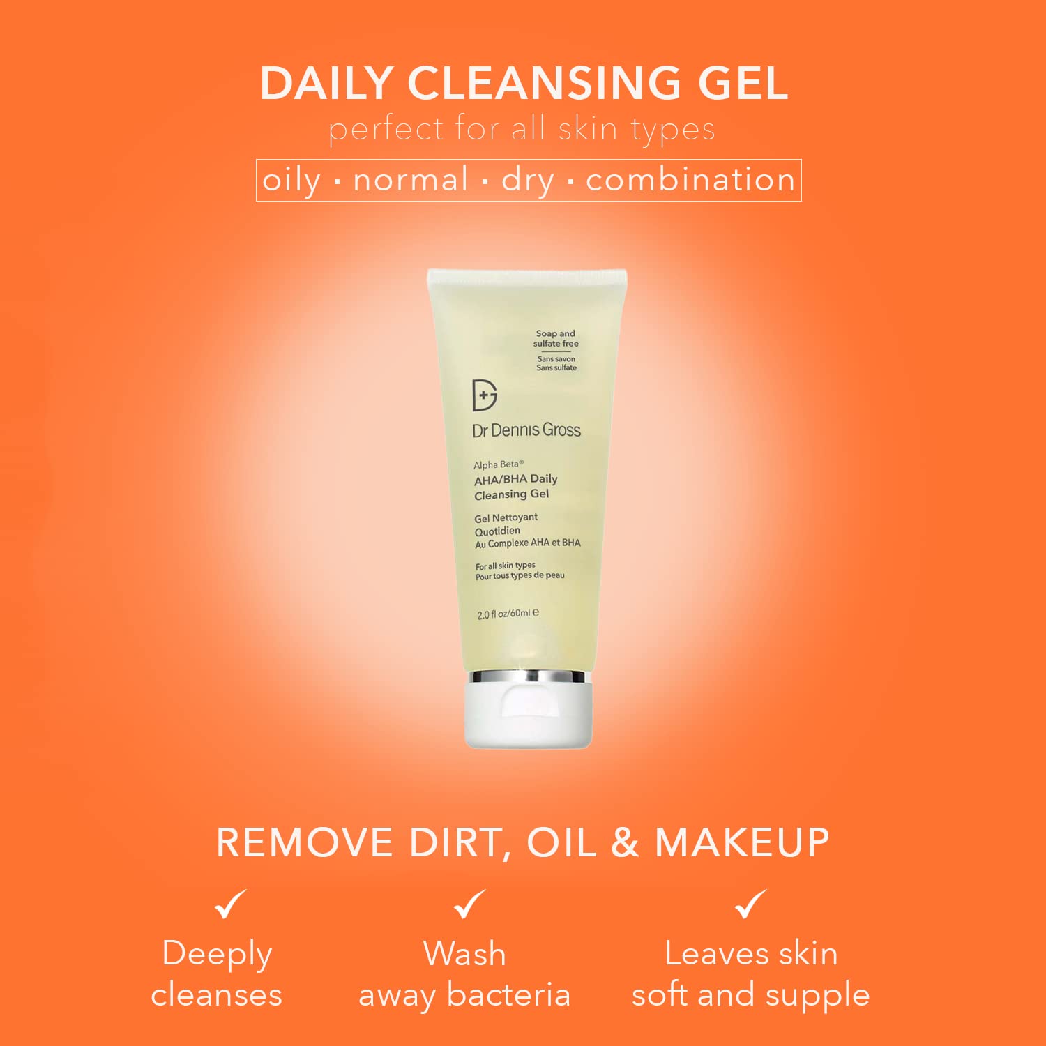 Dr Dennis Gross Alpha Beta Daily Cleansing Gel foam application demonstrates gentle cleansing.